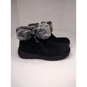 Khombu Black Ankle Booties with Plush Fur Cuff
